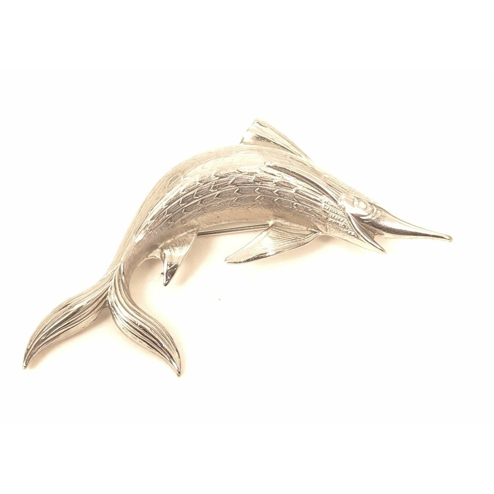 VINTAGE STERLING SILVER MARLIN SWORDFISH BROOCH‎ NAUTICAL MARINE LIFE PIN 2.75"